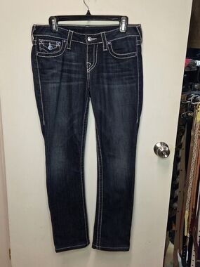 Vintage 2007 True Religion Big T Flap Pocket Bootcut Jeans Made in USA Sz 28